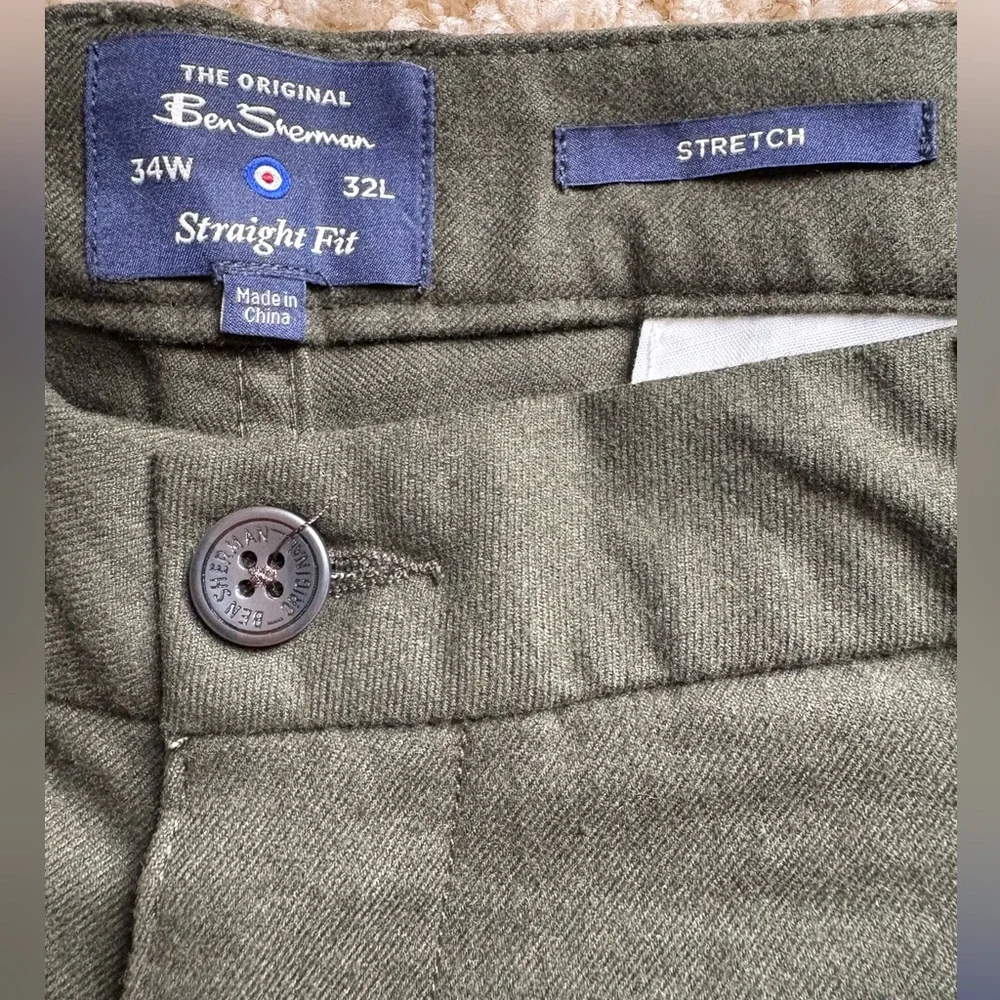 The Original Ben Sherman Straight Fit Men’s Twill Pants 34x32 Stretch‎ NWT Olive